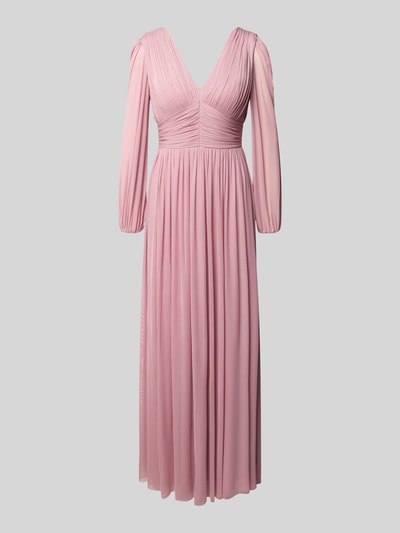 Productfoto, Regular Fit Abendkleid in Falten-Optik van Lipsy in lichtroze, lange mouwen, v-hals, elastische manchetten, doorlopende voering, getailleerde pasvorm, elastische materiaalmix, avondjurk