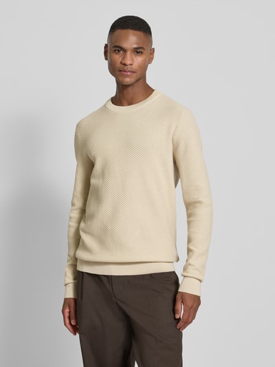 Lindbergh Strickpullover mit Strukturmuster und Rundhalsausschnitt Sand 4
