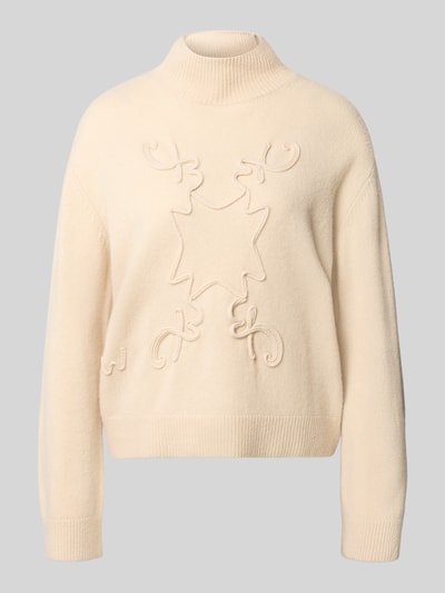 Produktfoto, Strickpullover mit Stehkragen von Christian Berg Woman in beige, lockere pasvorm, gerippte afwerkingen, dames, effen design