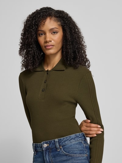 Marc O'Polo Slim Fit Langarmshirt aus gerippter Baumwolle Khaki 3