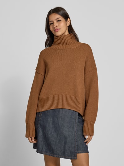 Lanius Oversized gebreide pullover van een mix van scheerwol en katoen Cognac - 4