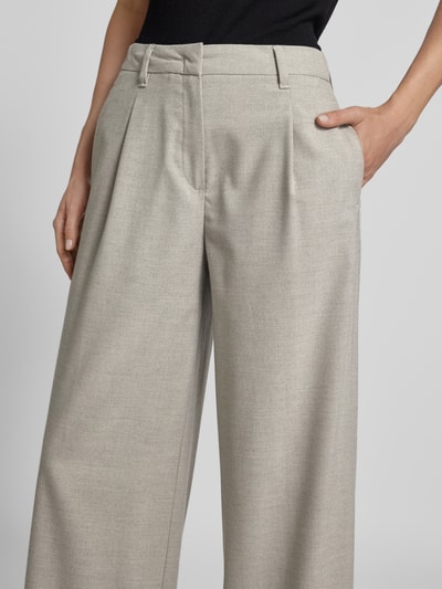 MAC Wide leg stoffen broek met bandplooien, model 'Chaja' Lichtgrijs gemêleerd - 3