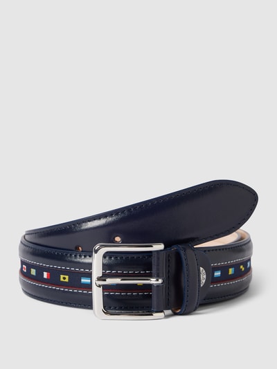 Paul & Shark Leren riem met motiefstitching, model 'Flaggen' Marineblauw - 1