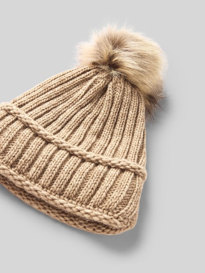 Kurt Beines Strickmütze mit Woll-Anteil und Bommel Taupe 2