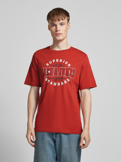 Jack & Jones T-shirt met labelprint, model 'ELOGO' Rood - 4