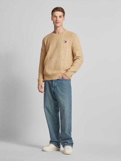 Tommy Jeans Gebreide pullover met kabelpatroon, model 'SLIM CABLE' Beige - 1