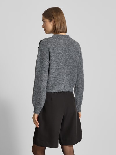 Noisy May Cropped Strickpullover mit Spitzenbesatz Modell 'SUTTON' Mittelgrau Melange 5