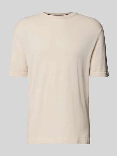 Produktfoto, T-Shirt mit geripptem Rundhalsausschnitt von CRUNA in Beige, reine Baumwolle, Regular-Fit, Rückenlänge 70 cm, glatte Textur