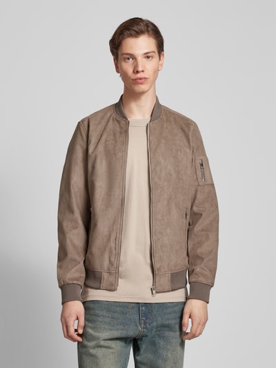 Jack & Jones Bomberjacke mit Reißverschlusstaschen Modell 'ROCKY' Taupe 4