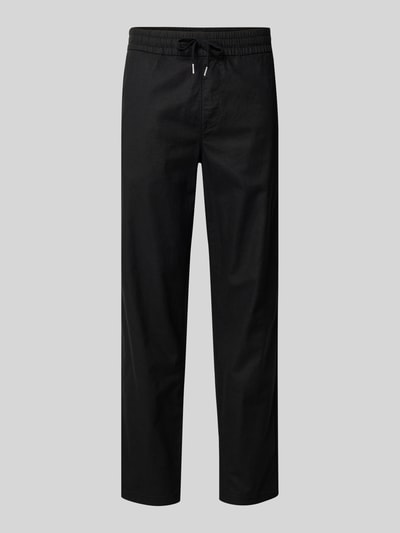 Productfoto, zwarte Straight Fit Leinenhose met elastische tailleband, katoenmengsel, achterzakken, model 'Barton' van Matinique