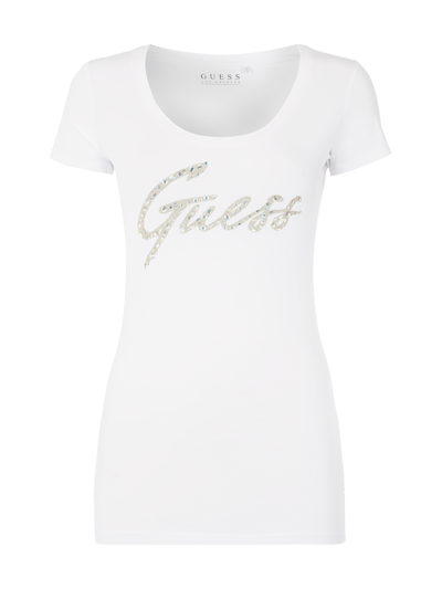 Guess T-Shirt mit Zierstein-Logo Weiss 1