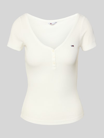 Tommy Jeans Slim Fit T-Shirt in Waffelstrick Offwhite 2