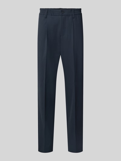 Produktfoto, dunkelblaue Stoffhose mit Bügelfalte Modell 'MARC' von Casual Friday, Straight Fit, Viskose-Mix, elastischer Bund, glatte Textur