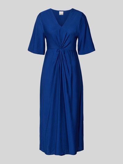Productfoto, blauw Midikleid uit viscosemix met elegante vlindermouwen, v-hals, taille-accent, plooien, ICHI MELDA