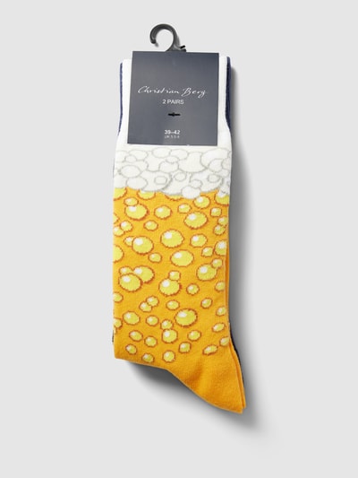 Christian Berg Men Socken mit Motiv-Print im 2er-Pack GELB 3