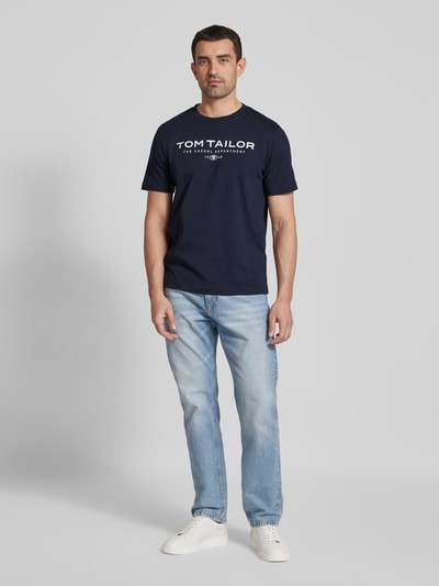 Tom Tailor Regular Fit T-Shirt aus reiner Baumwolle mit Label Print Marine 1