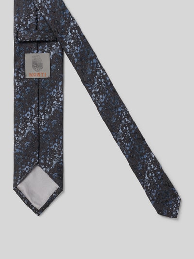 Produktfoto, Krawatte aus Seide im Allover-Look (7,5 cm) von MONTI in Dunkelblau mit filigranem Muster, klassische Form, reine Seide, Label-Detail