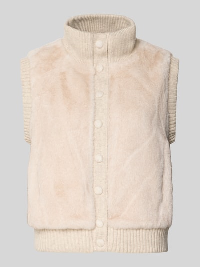 Produktfoto, cremefarbene Strickweste mit Kunstfell und Stehkragen Modell 'DOODLE' von SUNCOO PARIS, Regular Fit, fein gestrickte Textur