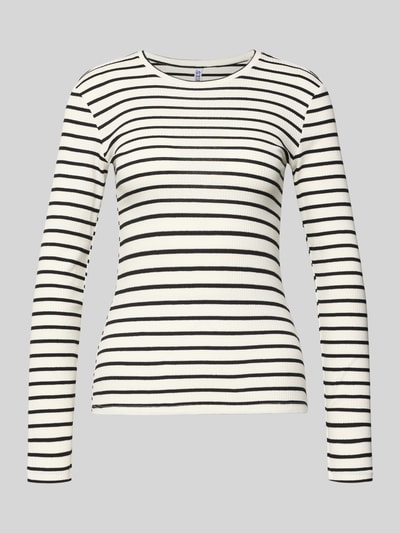 Produktfoto, Slim Fit Langarmshirt aus bawełnianej mieszanki od Pieces, dwukolorowy, wzór w paski, okrągły dekolt, prążkowana dzianina