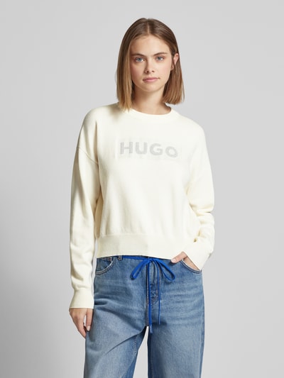 Hugo Blue Strickpullover mit Label-Print Modell 'Slogerix' Ecru 4