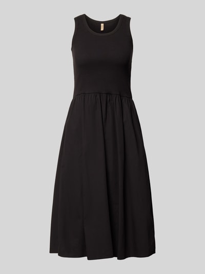 Produktfoto, Knielanges Kleid im 2-in-1-Look von Soyaconcept aus Reine Baumwolle in Schwarz, A-Linie, Rundhalsausschnitt, Knielänge
