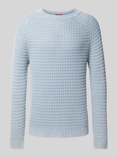 HUGO Strickpullover mit gerippten Abschlüssen Modell 'Sardello' Hellblau 2