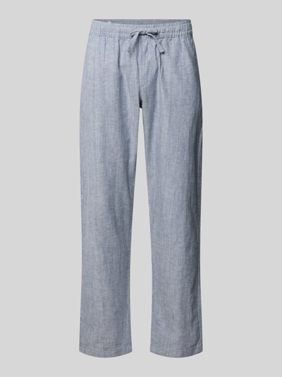 Produktfoto, Relaxed Fit Hose aus Baumwoll-Leinen-Mix Modell 'KANE' von Jack & Jones in Hellblau mit Elastikbund, Tunnelzug und Gesäßtasche, Bundweite 41 cm, Innenbeinlänge 77 cm, dezente Textur und gerade Beinform.