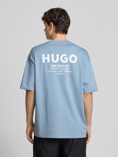 Hugo Blue T-shirt met labelprint, model 'Nalono' Rookblauw - 5