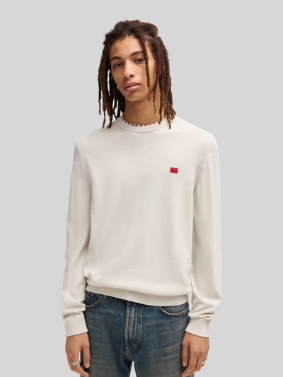 HUGO Regular fit gebreide pullover van puur katoen, model 'SAN CASSIUS' Offwhite - 4