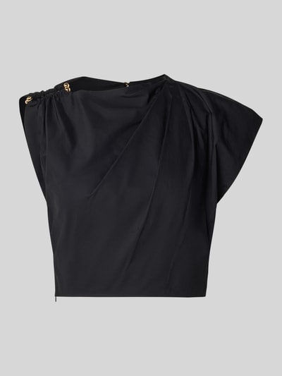 Produktfoto, Cropped blouse im asymmetrischen design model 'Dottie' von Forever New, puur katoen, mouwloos design, plooien, siergarnering, ruglengte maat 36: 39 cm