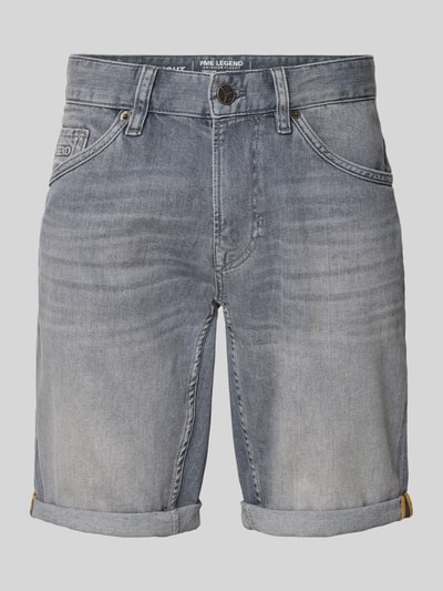 Produktfoto, Regular Fit Jeansshorts im 5-Pocket-Design von PME Legend aus Baumwoll-Elasthan-Mix in Grau, Modell 'NIGHTFLIGHT', Knopf- und Reißverschluss, Bundweite bei Größe 32 43 cm, Innenbeinlänge 25 cm, leichte Waschung, glatte Textur.