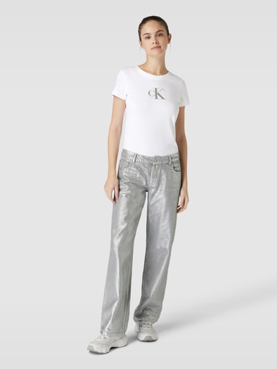 Calvin Klein Jeans T-shirt o kroju slim fit z cekinowym obszyciem model ‘SEQUIN’ Biały 1