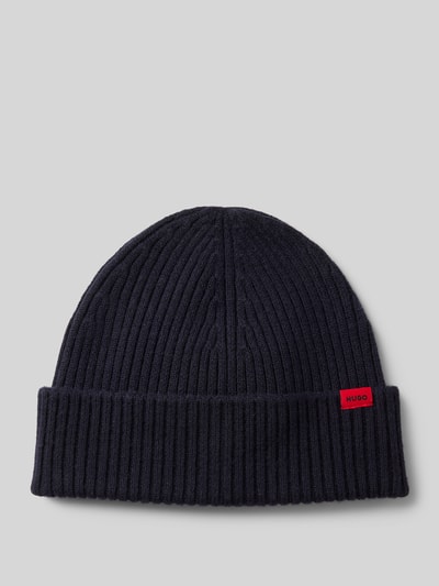 HUGO Beanie met labelpatch, model 'Xola' Donkerblauw - 1