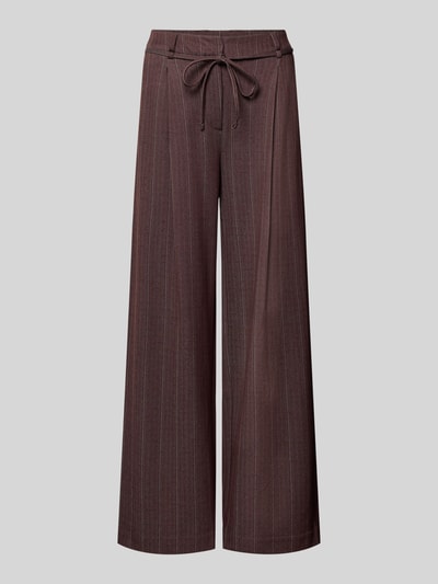 Produktfoto, Hose aus Viskose-Mix mit Bindegürtel Modell 'KATE PINELLE' von ICHI, weites Bein, Bundfalten, braun, feine Streifen, Allover-Look