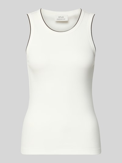 Produktfoto, weißes Trägertop in Ripp-Optik Modell 'Ilesso springclub' von OPUS aus Baumwoll-Elasthan-Mix, Slim Fit, Rundhalsausschnitt