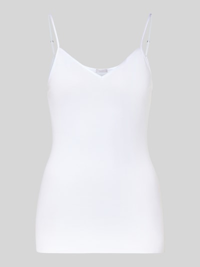 Produktfoto, Slim Fit Unterhemd mit Spaghettiträgern von Hanro in Weiß, Reine Baumwolle, V-Ausschnitt, glatte Textur, Damen