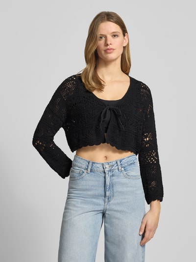 ONLY Cropped Strickjacke aus Baumwoll-Mix Modell 'BEACH LIFE' Black 4