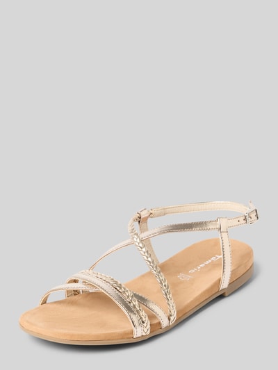 Produktfoto, Sandalen aus echtem Rindsleder von Tamaris, Optik: Strukturiert, Schuhspitze: Abgerundet, Absatzform: leichter Blockabsatz, Verschluss: Dornschließe, Sohle: leicht strukturiert, Material: echtes Rindsleder
