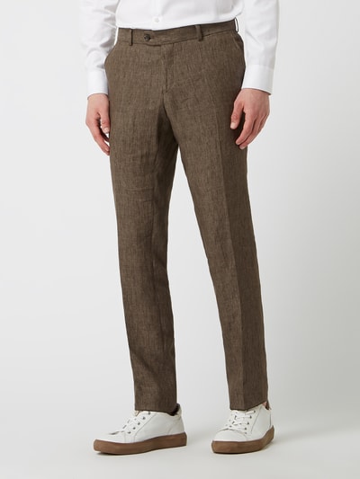 Carl Gross Modern fit pantalon van linnen, model 'Tomte' Donkerbruin - 4