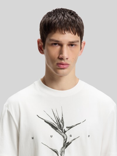 HUGO T-shirt o kroju relaxed fit z czystej bawełny model 'DARISE' Biały 3