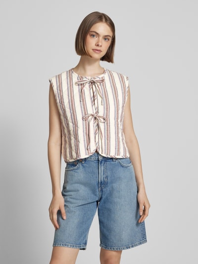 Marc O'Polo Denim Gilet met doorgestikte naden en vetersluiting Offwhite - 4