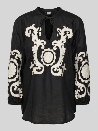 Emily Van den Bergh Bluse aus Leinen mit Tunikakragen BLACK 2