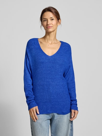 VERO MODA Regular fit gebreide pullover met V-hals, model 'CREWLEFILE' Koningsblauw gemêleerd - 4