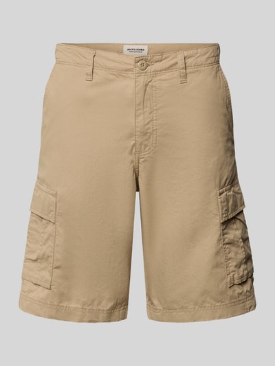 Produktfoto, Shorts mit Cargotaschen Modell 'COLE MATTY' von Jack & Jones aus Reine Baumwolle in Beige, Regular-Fit, glatte Textur, Herren, Bundweite 44 cm, Innenbeinlänge 27 cm