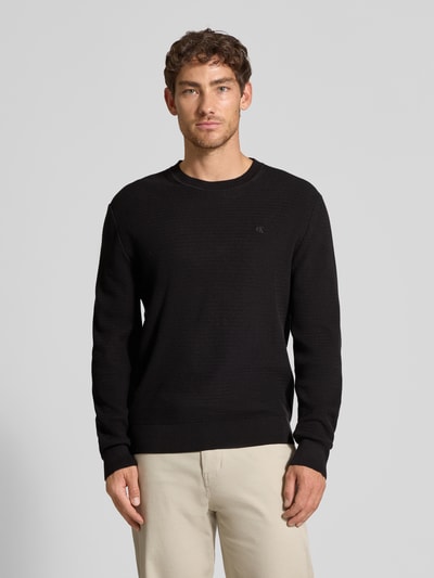 CK Calvin Klein Relaxed fit pullover in gebreide look, model 'Texture' Zwart - 4