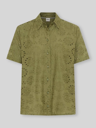 Brax Regular Fit Bluse aus reiner Baumwolle mit Lochstickerei Oliv 2