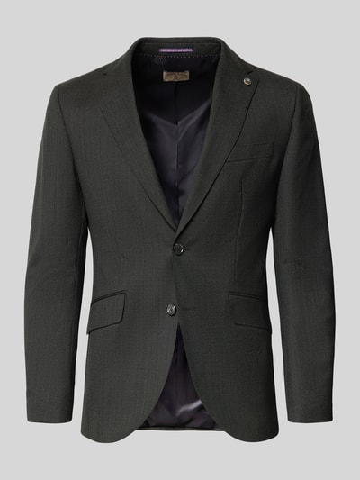 Produktfoto, 2-knoops colbert van zuivere scheerwol, regular fit, model 'Corsin' van CG - Club of Gents, reverskraag, klepzakken, borstzak, labeldetail, knoopsluiting, donkere tinten, zachte textuur.