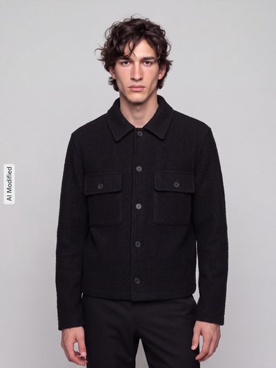 Selected Hemdjacke aus Wolle mit Brusttaschen Black 4