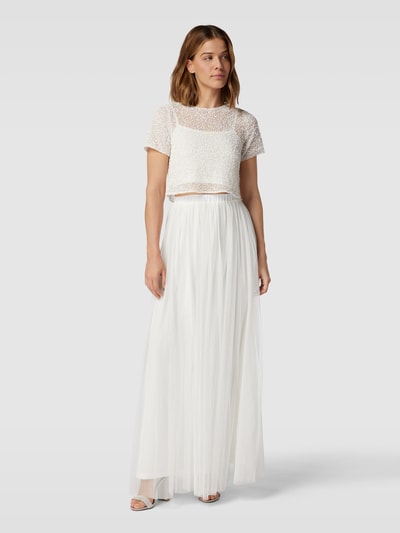 Lace & Beads T-shirt krótki z obszyciem kamieniami stras Złamany biały 1