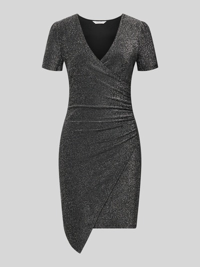 Produktfoto, Schimmerndes Minikleid mit Raffungen von Apricot in Silber, figurbetont, V-Ausschnitt, kurze Ärmel, strukturierte Oberfläche